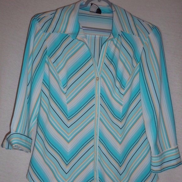 Tailor by B. Moss Size M Teal Striped Blouse top - Picture 1 of 7